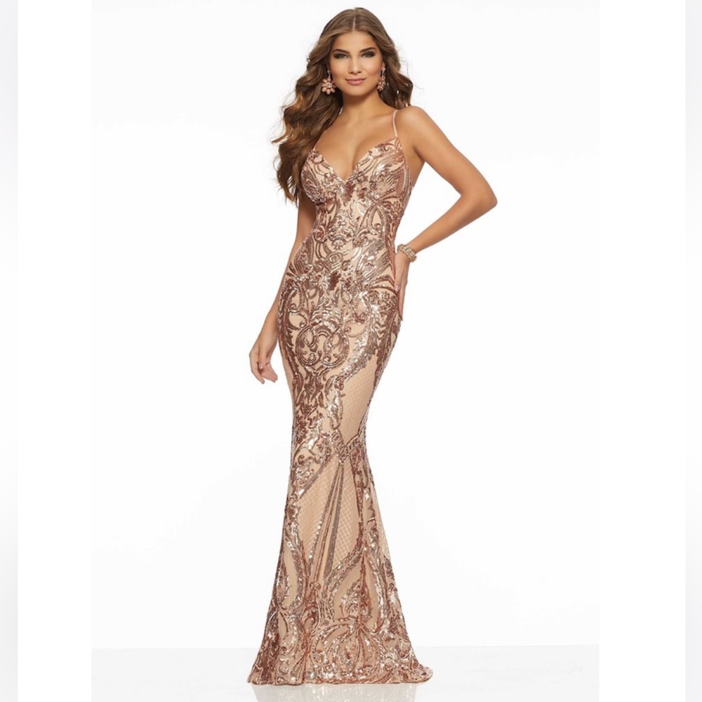 Betsy & Adam Golden Beaded Prom Dress Size 4